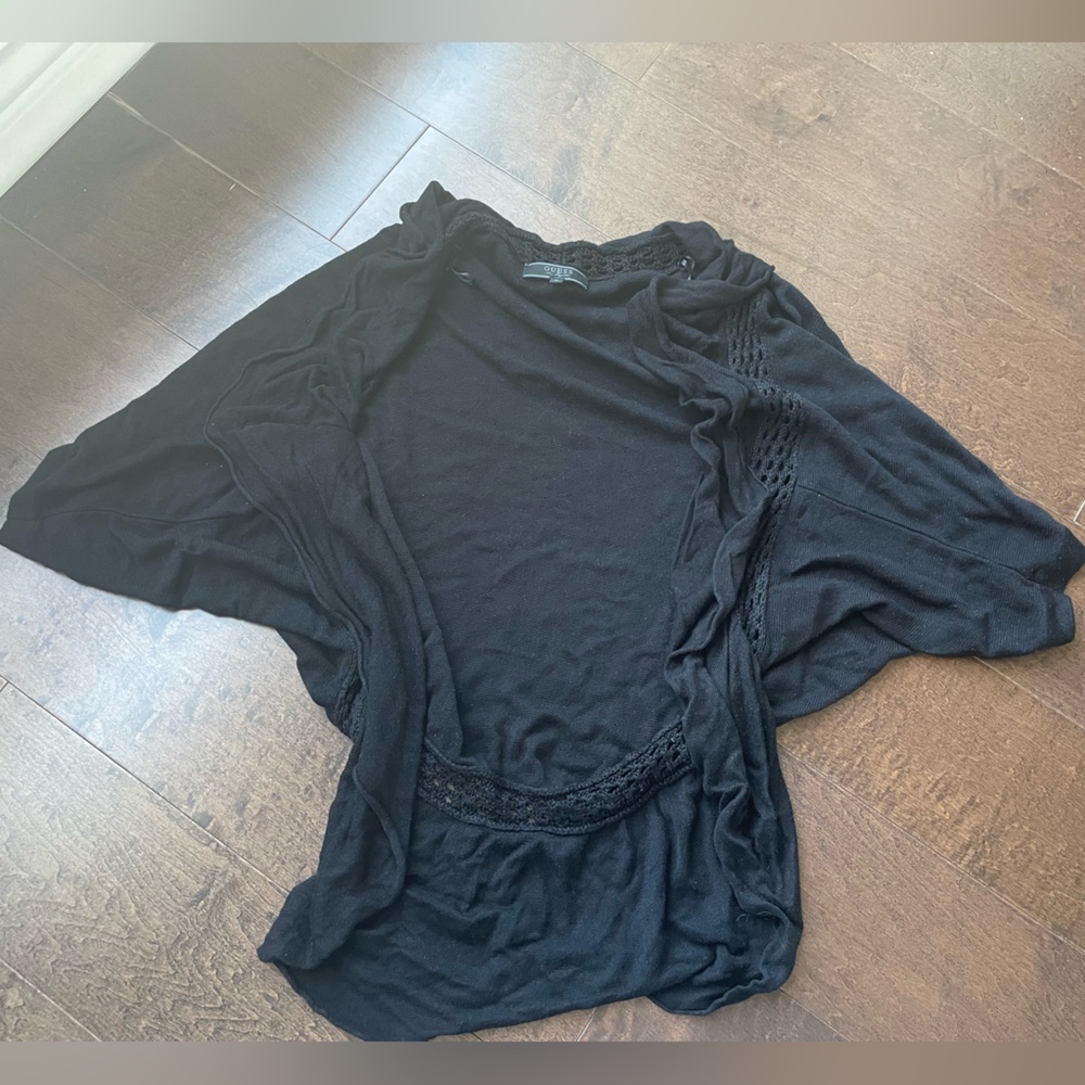 Guess Size Small Black Knit Shrug with Crochet Details